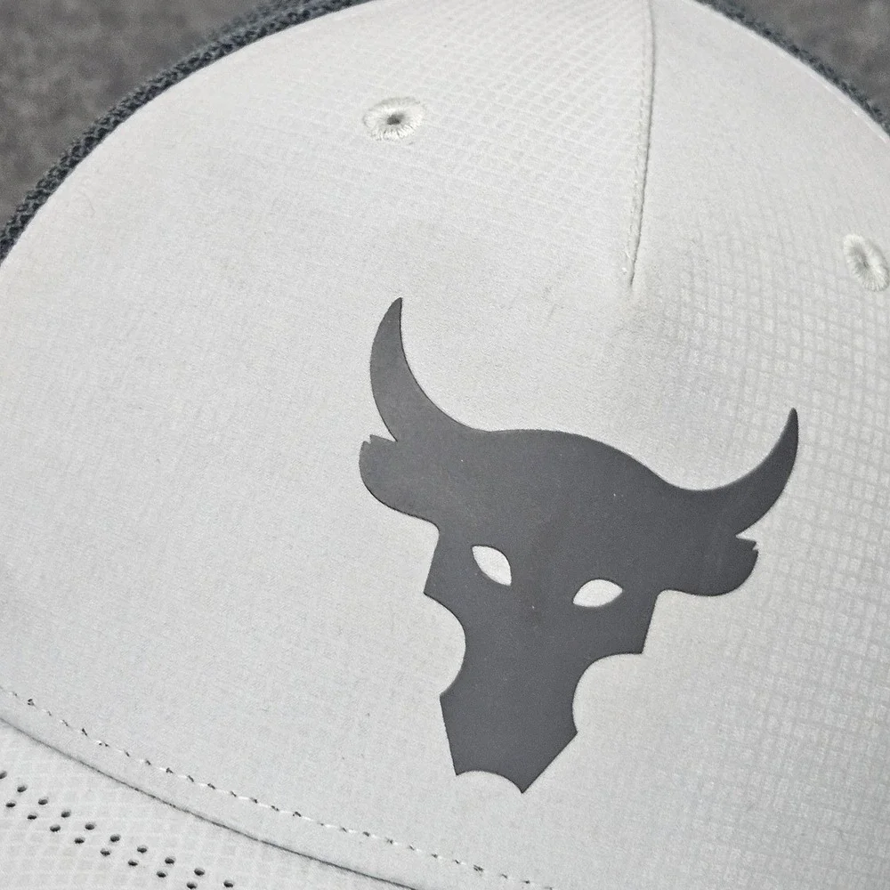 Under Armour Project Rock Trucker Hat Gray White Mesh‎ Snapback Performance Cap